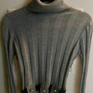 Gray Turtleneck Ribbed Sweater